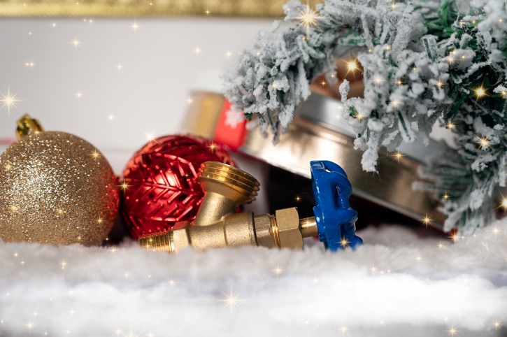 Plumber toolkit, Merry Christmas and happy New Year background with copy space.
